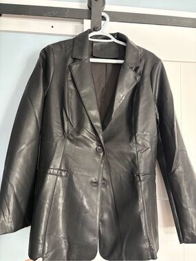 Women's Black Faux Leather Blazer